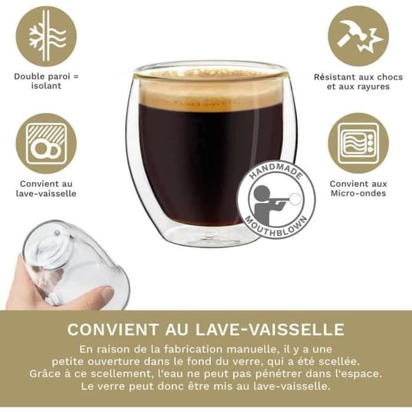 Set med 6 dubbelväggiga espressoglas, kaffekopp, termoglas med flytande effekt, espressoglas | 80 ml