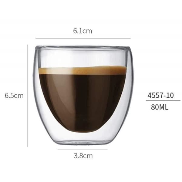 Kaffekopp - Glas - Set om 6 - 80ml - Dubbelvägg - Anti-skållning