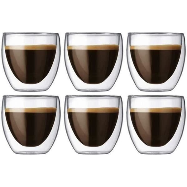 Kaffekopp - Glas - Set om 6 - 80ml - Dubbelvägg - Anti-skållning
