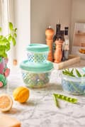 Miniatyrbillede 2 af 2: Runde Madopbevaring - Mint - Dots Print - 3-sæt / På vej til lager