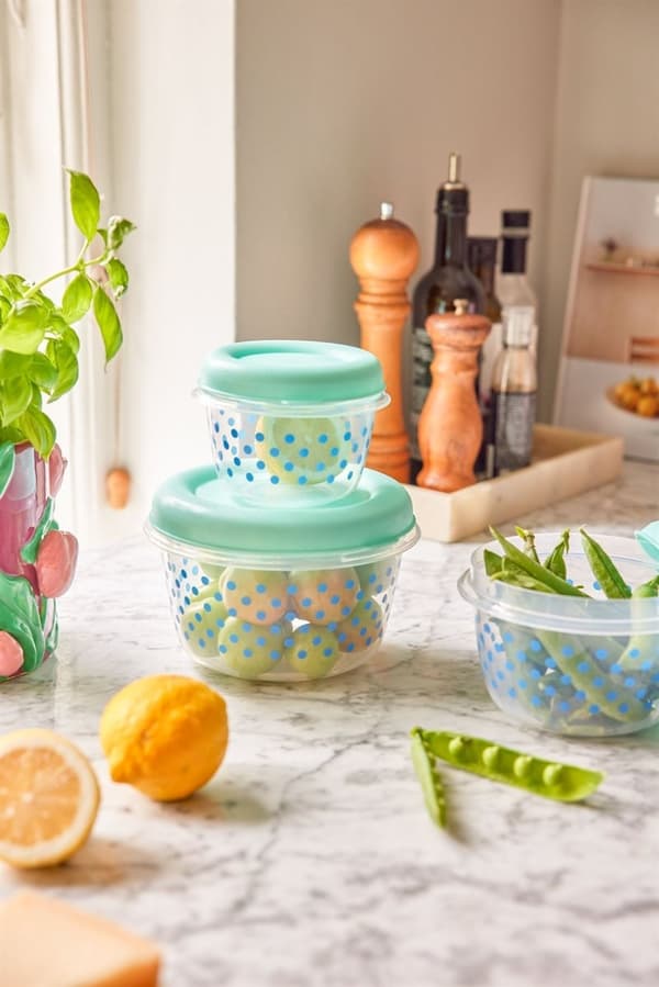 Runde Madopbevaring - Mint - Dots Print - 3-sæt / På vej til lager