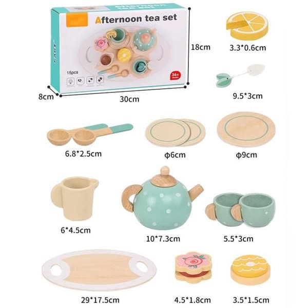 Te set, Tea Party rollspel, tekopp med fat, träte-set, köksaccessoarer för barn 3 4 5+ år
