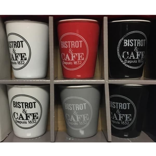 6 BISTROT KAFFEKOPP 7 X 5 CM 11 CL RÖD SVART GRÅ VIT KÖKSFATER