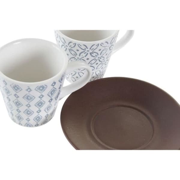 Set med kaffekoppar DKD Home Decor Blå Brun Stengods (90 ml)