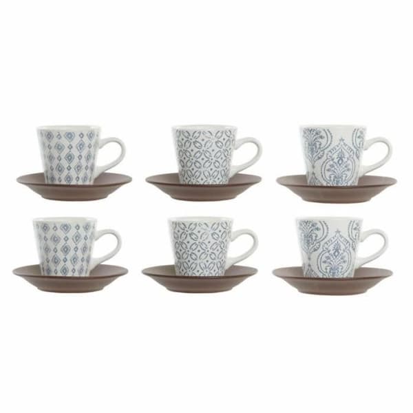 Set med kaffekoppar DKD Home Decor Blå Brun Stengods (90 ml)