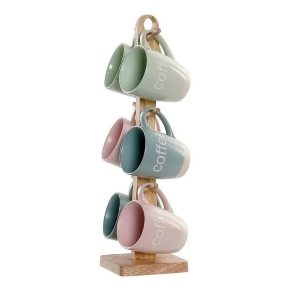DKD Home Decor Multicolor Gummiträ Sandsten Mugg Mugg (160ml) (7 st)