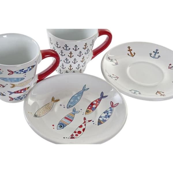Set av kaffekoppar DKD Home Decor Mångfärgad Stengods (130 ml)