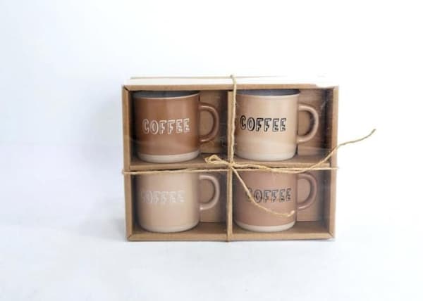 Kaffekoppset - HOME ESPRIT - Brun - Stengods - 4 delar - 180 ml