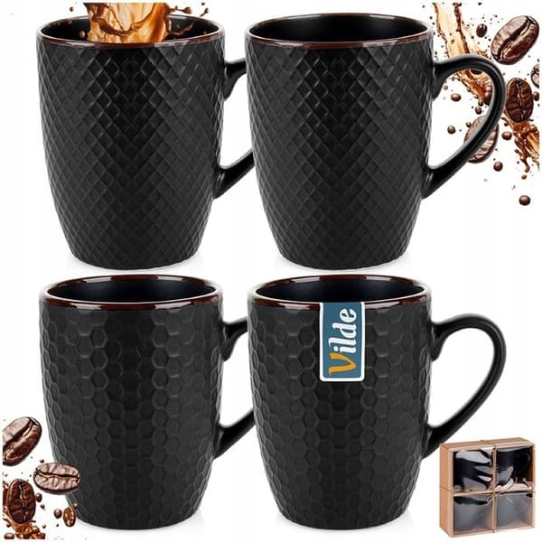 PACK MED 4 KOPPAR FÖR KAFFE OCH SVART TE I KERAMIK FÖR DISKMASKIN 270 ml