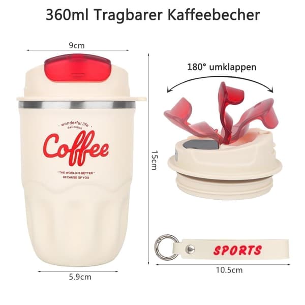 Isolerad mugg, kaffe mugg för on-the-go, 360 ml, rostfritt stål, kaffe to-go kopp, termosdesign