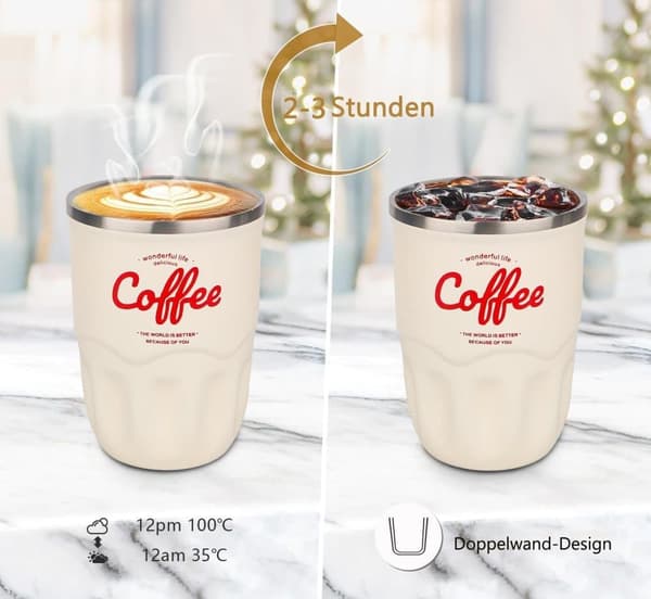Isolerad mugg, kaffe mugg för on-the-go, 360 ml, rostfritt stål, kaffe to-go kopp, termosdesign