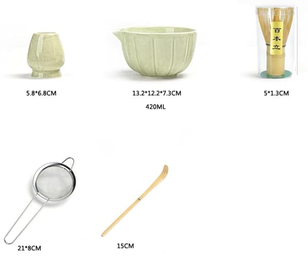 Matcha-te af keramik, inklusive matcha-skål og matcha-piskeris, sæt med 5 dele