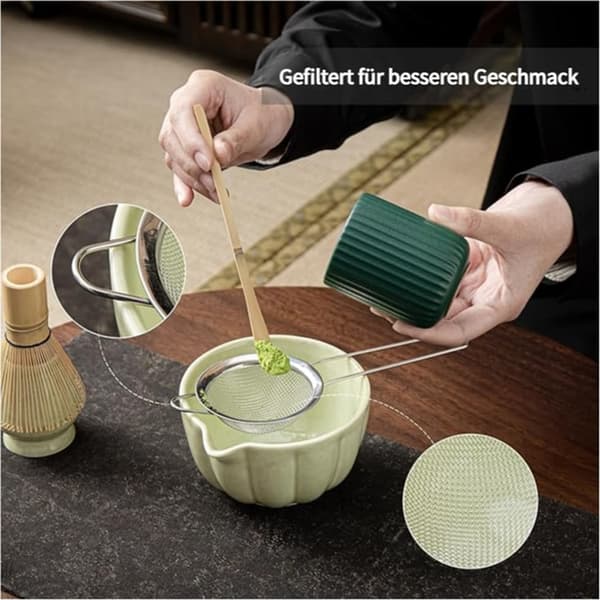 Matcha-te af keramik, inklusive matcha-skål og matcha-piskeris, sæt med 5 dele