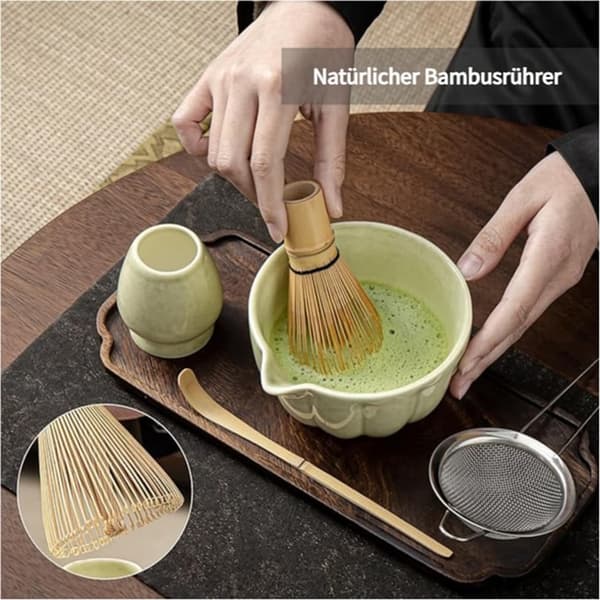 Matcha-te af keramik, inklusive matcha-skål og matcha-piskeris, sæt med 5 dele