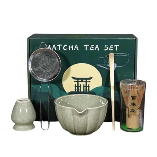 Matcha-te af keramik, inklusive matcha-skål og matcha-piskeris, sæt med 5 dele Turkis