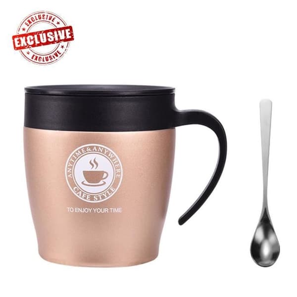 Kaffekopp - Rostfritt stål - 300ML - Lufttätt lock - Minimalistisk design - Halkfri
