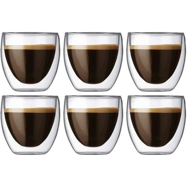 TD® Set med 6 glas kaffe-espresso-espressokopp - 80 ml , set-dubbelvägg kaffekoppar, original espressokopp.