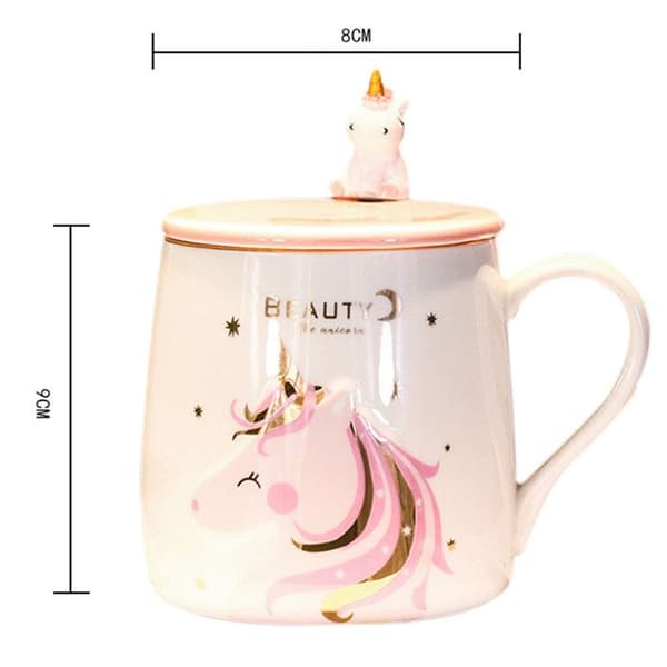 TD® Cute Girl Unicorn Keramiska Frukostmugg för par med skedlock