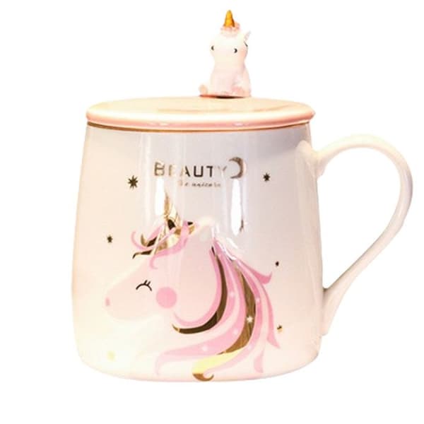 TD® Cute Girl Unicorn Keramiska Frukostmugg för par med skedlock