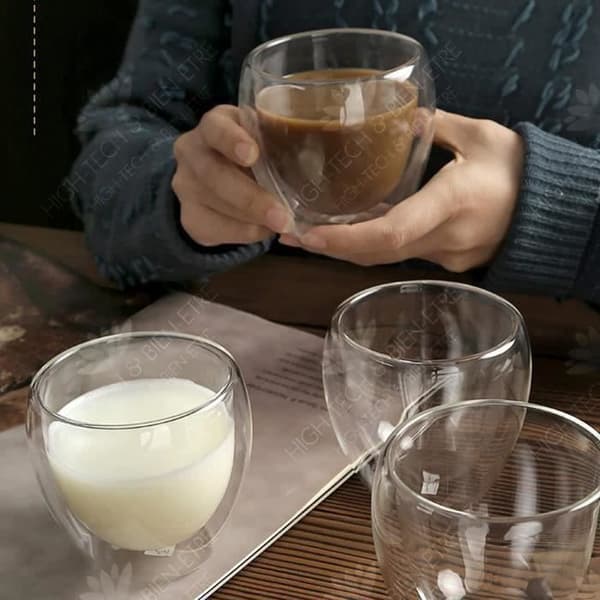 HTBE® 80 ml kaffekopp dubbel lager kapacitet varmt klart glas servera te hushållsbruk robusta och hållbara tekoppar paket med 6
