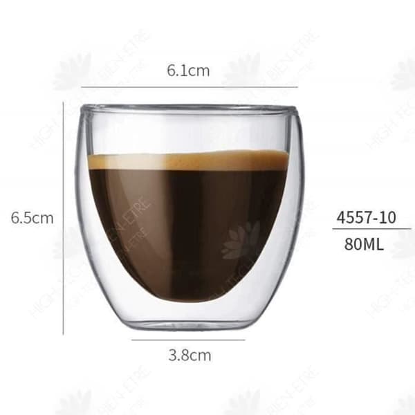 HTBE® 80 ml kaffekopp dubbel lager kapacitet varmt klart glas servera te hushållsbruk robusta och hållbara tekoppar paket med 6