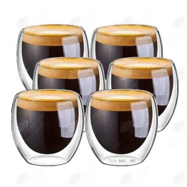 HTBE® 80 ml kaffekopp dubbel lager kapacitet varmt klart glas servera te hushållsbruk robusta och hållbara tekoppar paket med 6