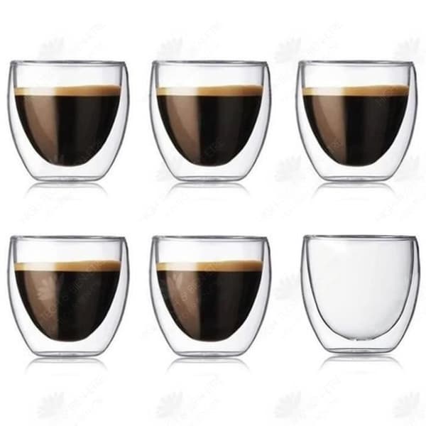 HTBE® Hushålls kaffekopp 80ml dubbellagers kapacitet varmt klarglas servera te stark hållbar tekopp 6 förpackningar
