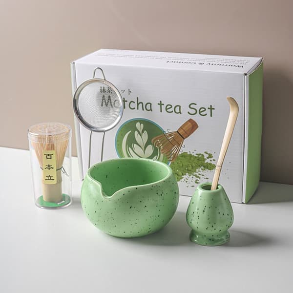 Keramiskt teset, inklusive matchaskål, Matcha vispställ och matchavisp, 5-delars set