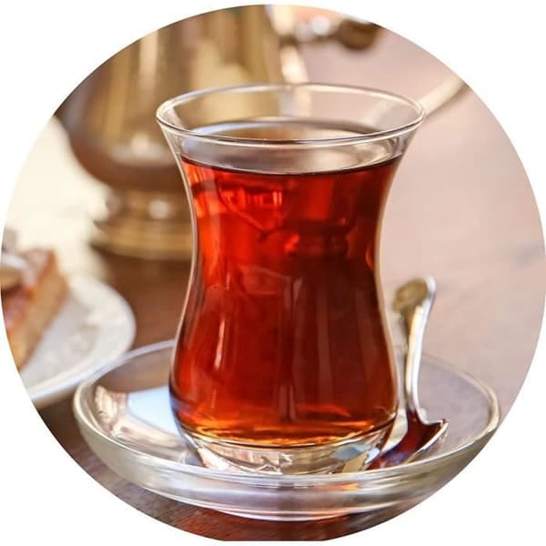 Tjänst för turkiskt te 18 delar Jasmin-Sultan 6 teglas, 6 fat, 6 kaffeskedar, komplett set för 6 personer.