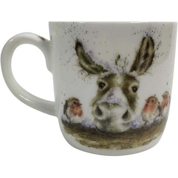 Officiellt licensierad Wrendale Royal Worcester Christmas Donkey Robins Fine Bone China China Mugg Coaster Set