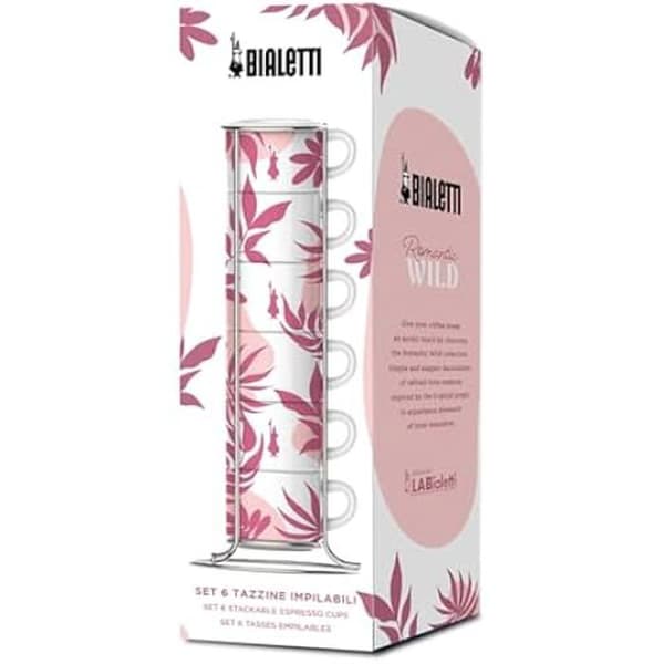 Set med 6 stapelbara rosa koppar - BIALETTI - Porslin - Tål maskindisk