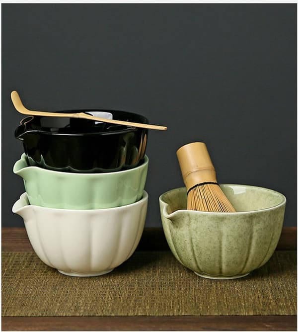 Lollanda Keramiskt Matcha-te, inklusive matchaskål och matchavisp, 5-delars set