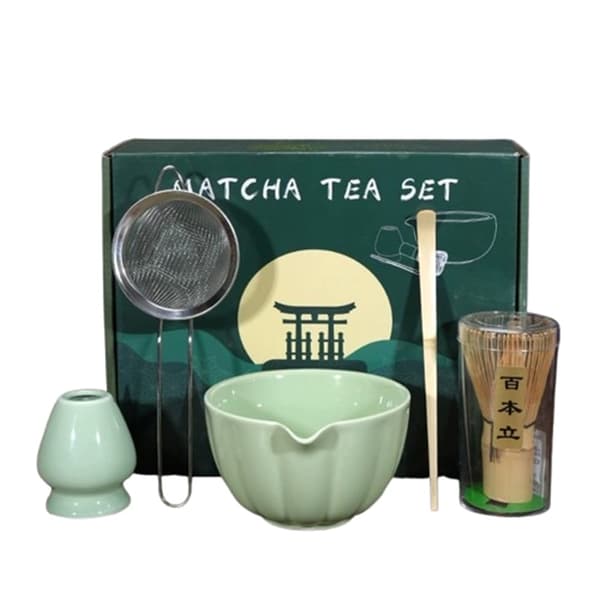Lollanda Keramiskt Matcha-te, inklusive matchaskål och matchavisp, 5-delars set