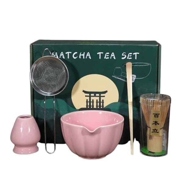 Lollanda Keramiskt Matcha-te, inklusive matchaskål och matchavisp, 5-delars set