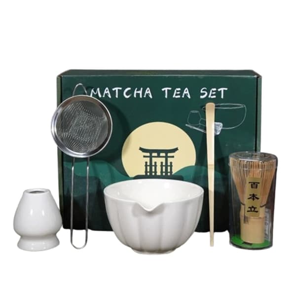Lollanda Keramiskt Matcha-te, inklusive matchaskål och matchavisp, 5-delars set