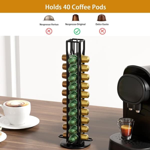 OBOSOE Kaffe Pod Holder Stand kompatibel med Nespresso Original Pods Carousel Opbevaringsrack Kapsler Arranger til 40 Kapsler