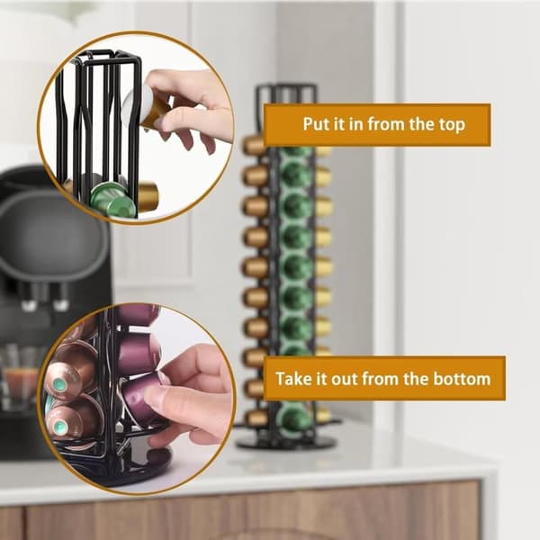 OBOSOE Kaffe Pod Holder Stand kompatibel med Nespresso Original Pods Carousel Opbevaringsrack Kapsler Arranger til 40 Kapsler