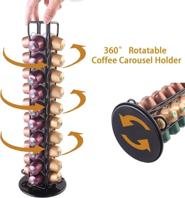 OBOSOE Coffee Pod Holder Stand yhteensopiva Nespresso Original Pods Carousel Storage Rack Kapselien järjestäjä 40 kapselille