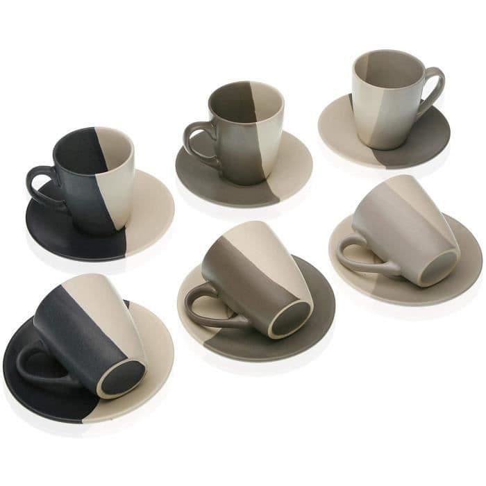 Parti med 6 espressokoppar, kaffe, tvåfärgad med tillhörande fat, 70ml.