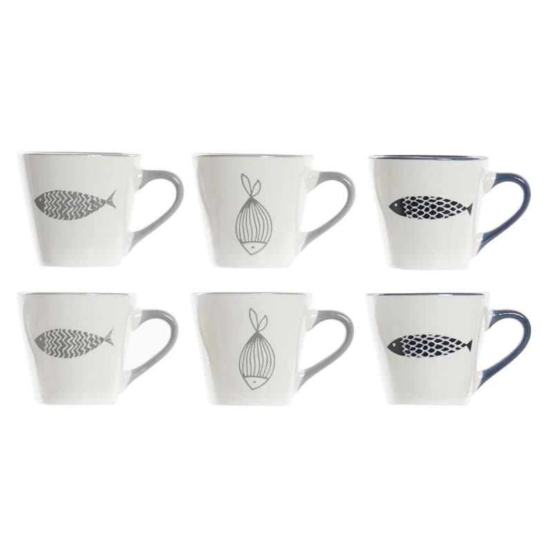 Set med kaffekoppar DKD Home Decor Grå Blå Porslin Bone China (90 ml)