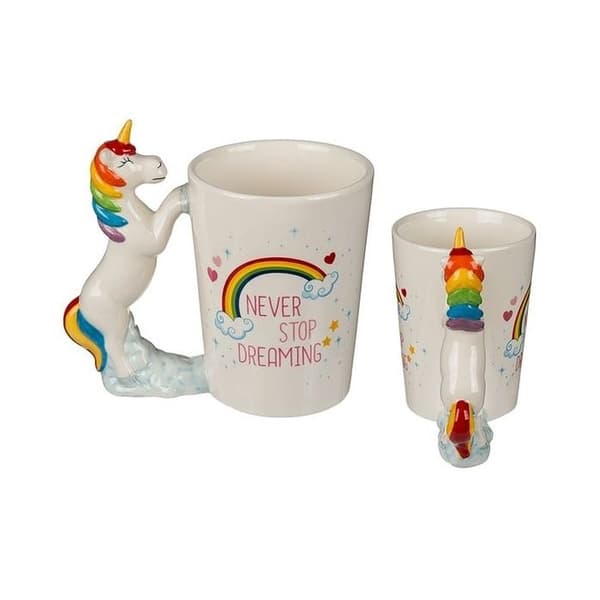 Mugg - Enhörning - Originalmugg - Keramik - 11x8x13 cm - Inskrift "Never Stop Dreaming"