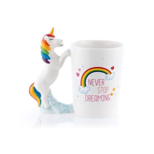Mugg - Enhörning - Originalmugg - Keramik - 11x8x13 cm - Inskrift "Never Stop Dreaming"