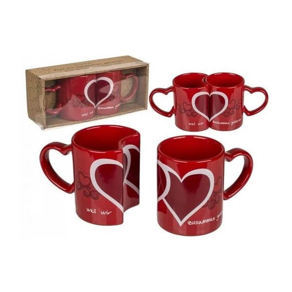 Tasse - Noname - Mug med romantiska hjärtan - Keramik - Röd - 2 stycken