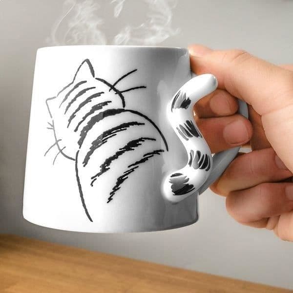 Mugg - Keramik - 3D Katt - 350ml - Vit - Modern design