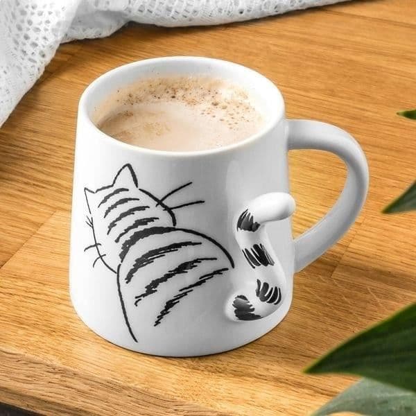 Mugg - Keramik - 3D Katt - 350ml - Vit - Modern design