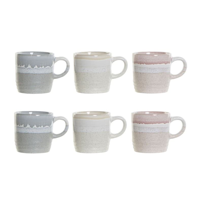 Set med kaffekoppar DKD Home Decor Grå Rosa Grön Stengods (9 x 6,5 x 6,5 cm)