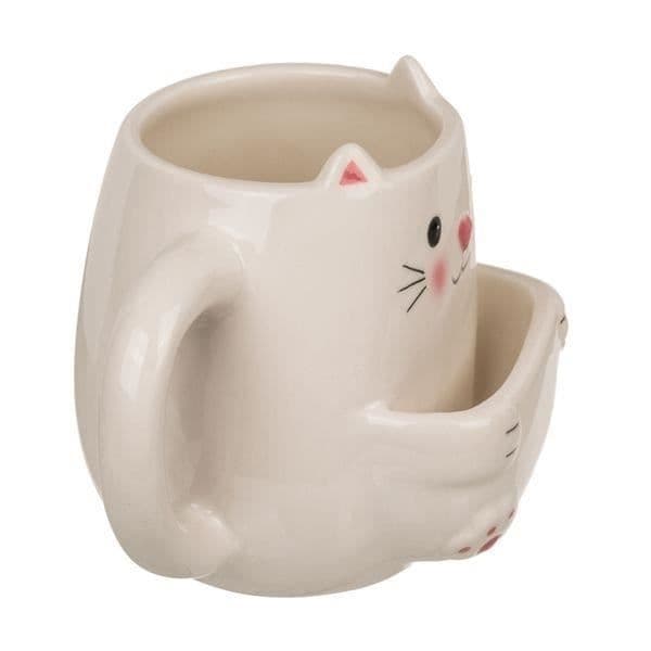 Mugg - Okänd märke - Kattmugg med fack - Vit - Cylindrisk - 400 mL