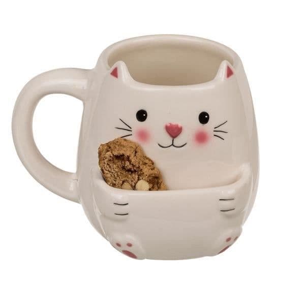 Mugg - Okänd märke - Kattmugg med fack - Vit - Cylindrisk - 400 mL