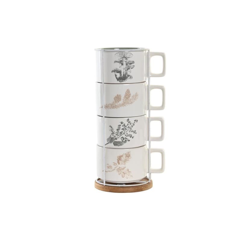 Set med kaffekoppar DKD Home Decor Beige Metall Vit Dolomite (260 ml) (4 Delar)