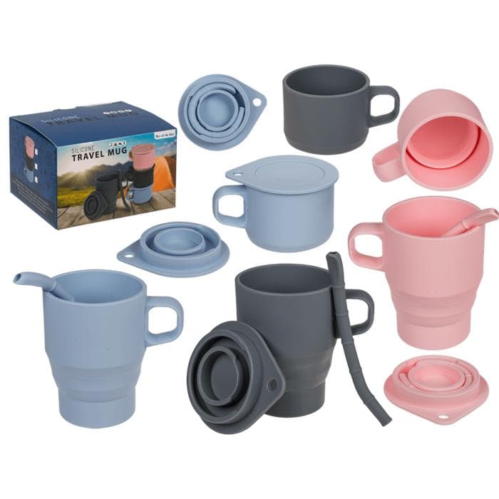 Silikonmugg med Sugrör / Hopfällbar Resemugg - Silikon